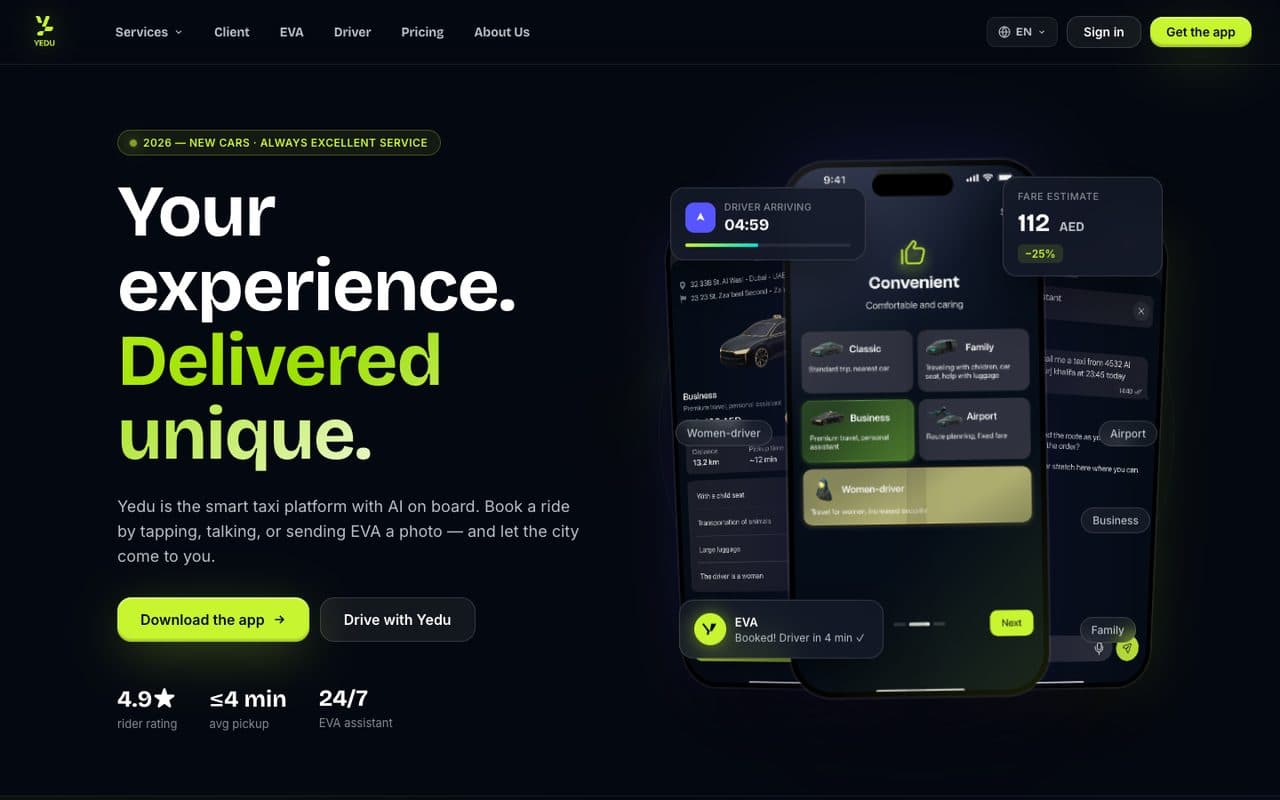 Yedu website landing page